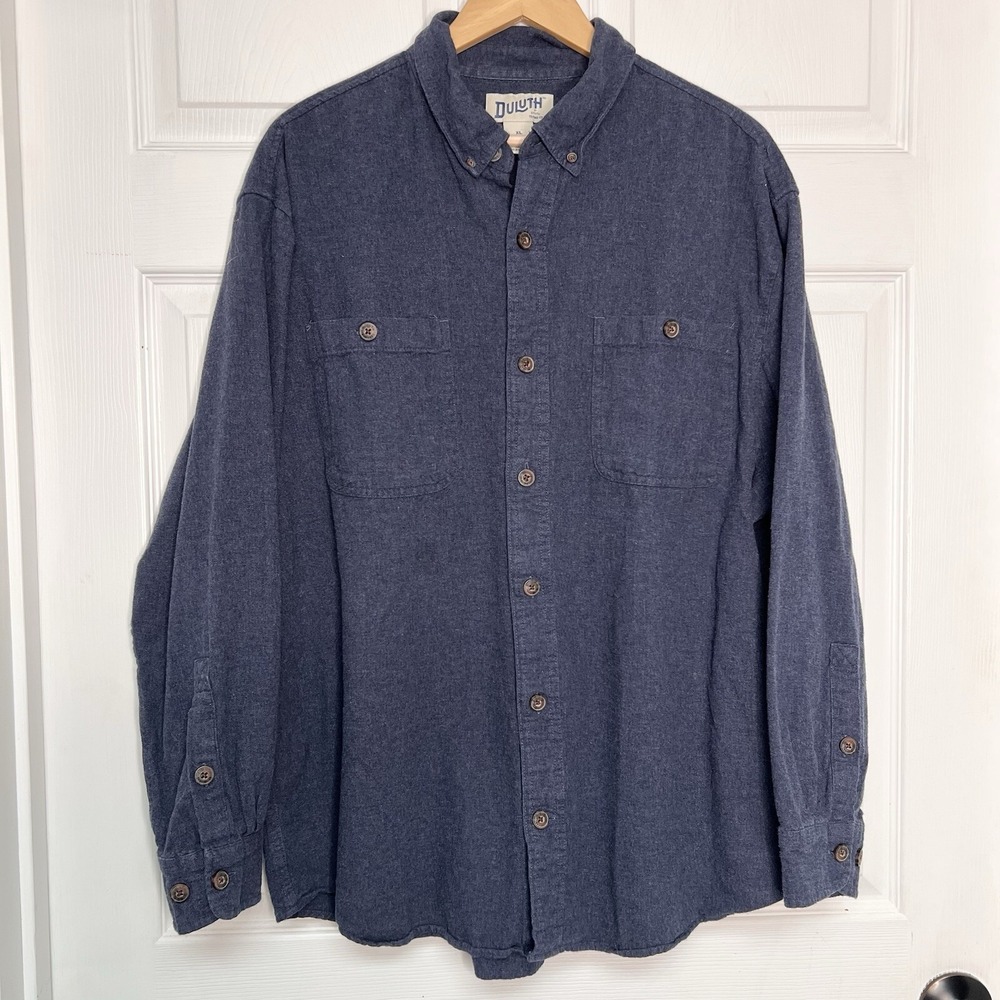 Duluth Chamois Shirt Mens XL Blue Relaxed Fit Button Up Long Sleeve Gorpcore